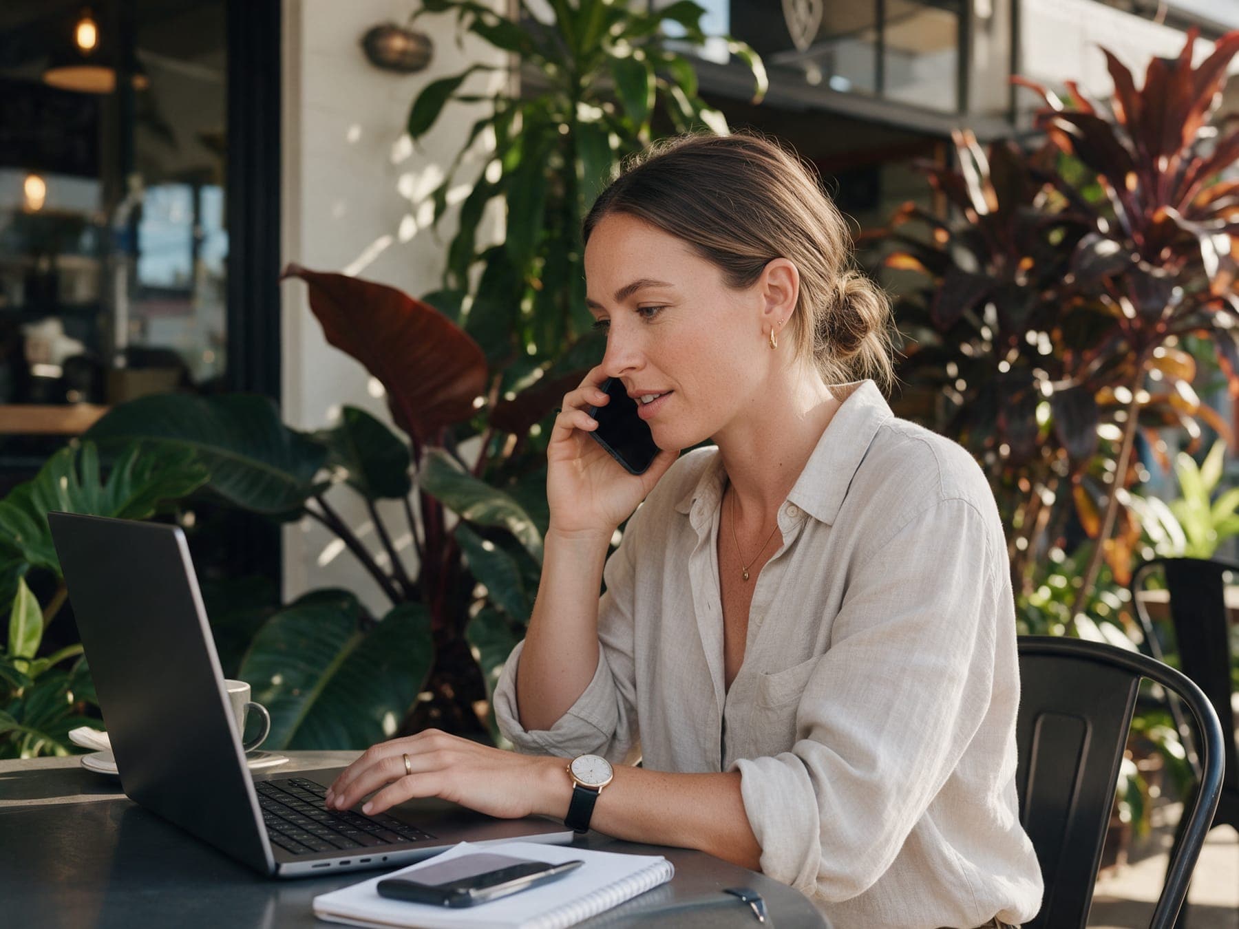 An independent agent works from a Brisbane café between calls