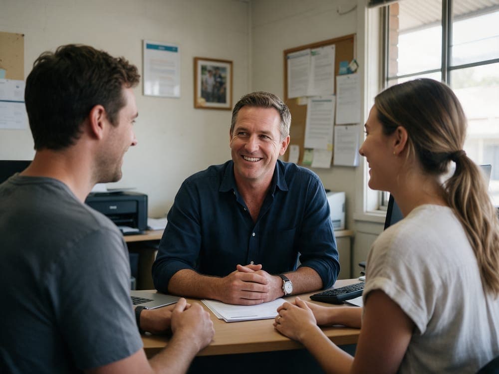 An insurance broker talks a young couple through their cover