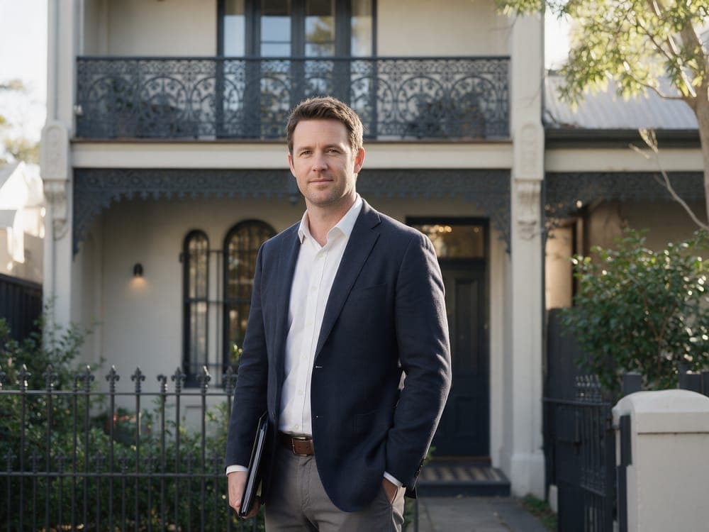 A real estate agency principal outside a Paddington terrace